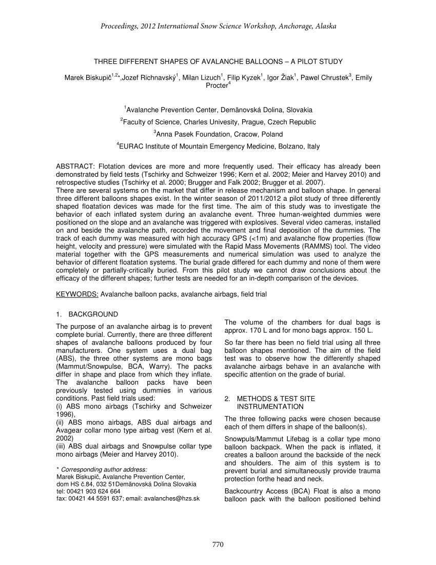 Pdf Three Different Shapes Of Avalanche Balloons A Pilot Study