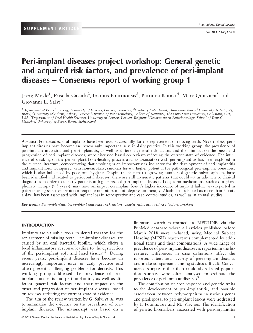 Pdf General Genetic And Acquired Risk Factors And Prevalence Of Peri‐implant Diseases 0864