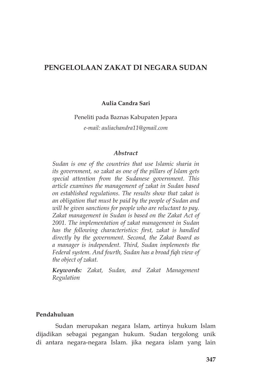 Pdf Pengelolaan Zakat Di Negara Sudan