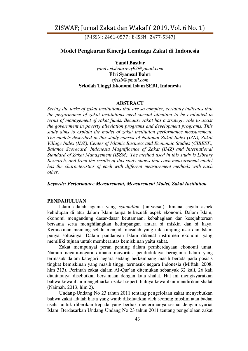 Pdf Model Pengukuran Kinerja Lembaga Zakat Di Indonesia