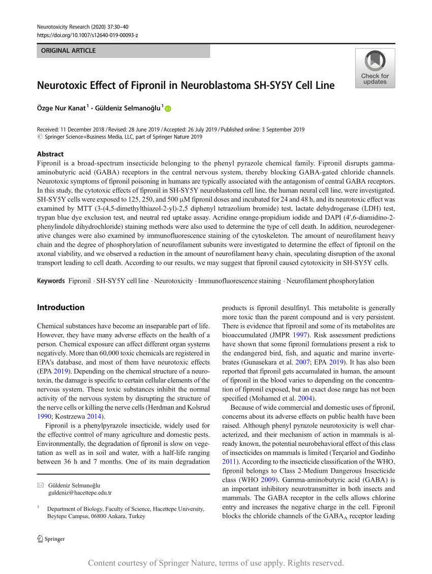 Neurotoxic Effect Of Fipronil In Neuroblastoma Sh Sy5y Cell Line Request Pdf