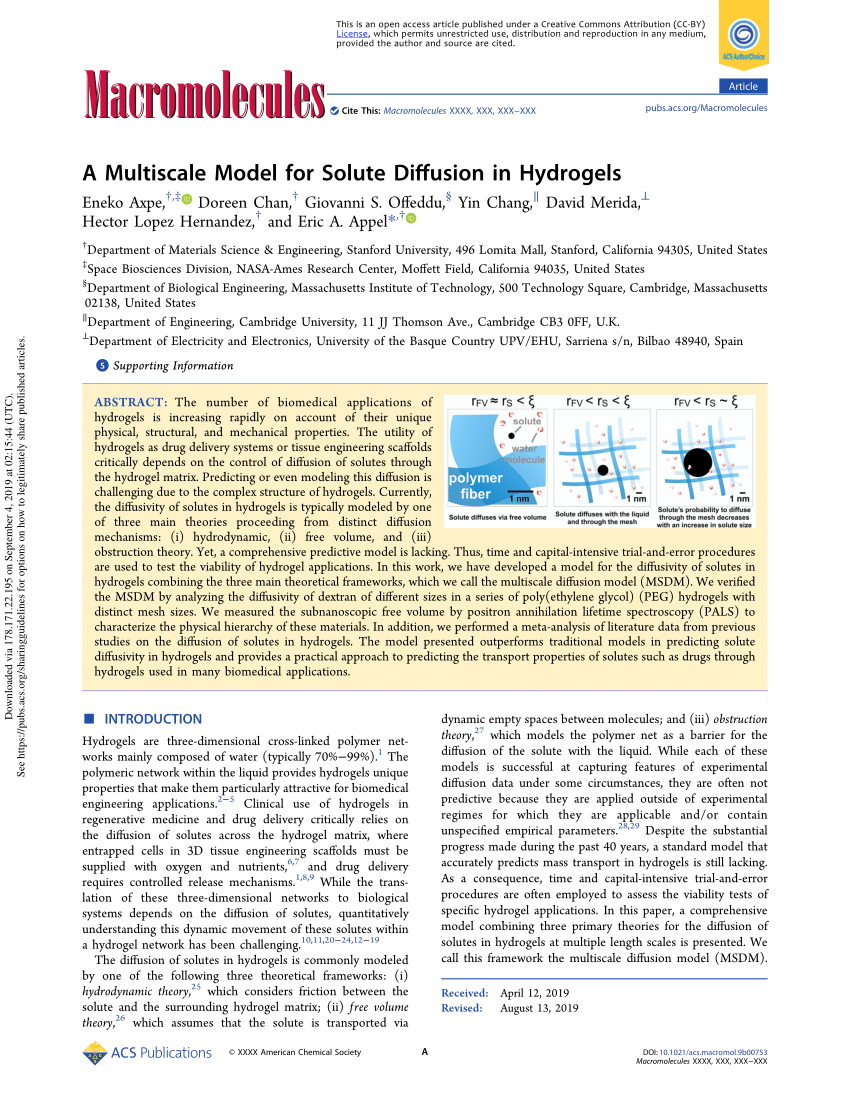 Pdf A Multiscale Model For Solute Diffusion In Hydrogels