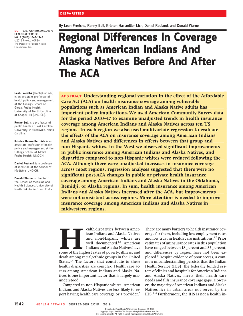 Pdf Regional Differences In Coverage Among American Indians And