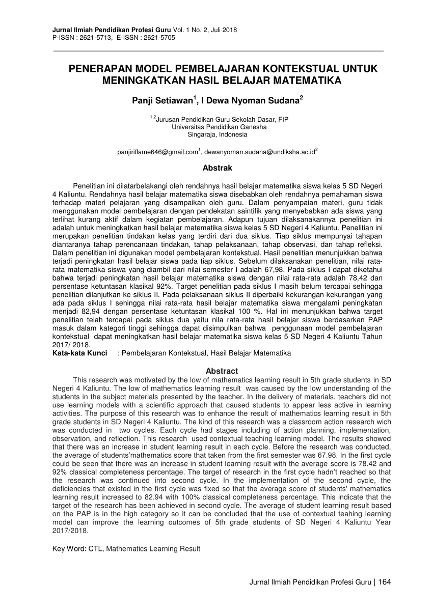 Pdf Penerapan Model Pembelajaran Kontekstual Untuk Meningkatkan Hasil