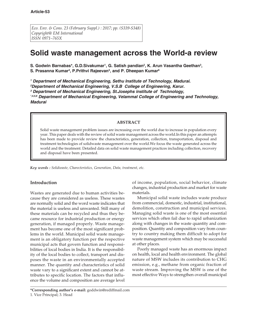 research paper on waste management problem