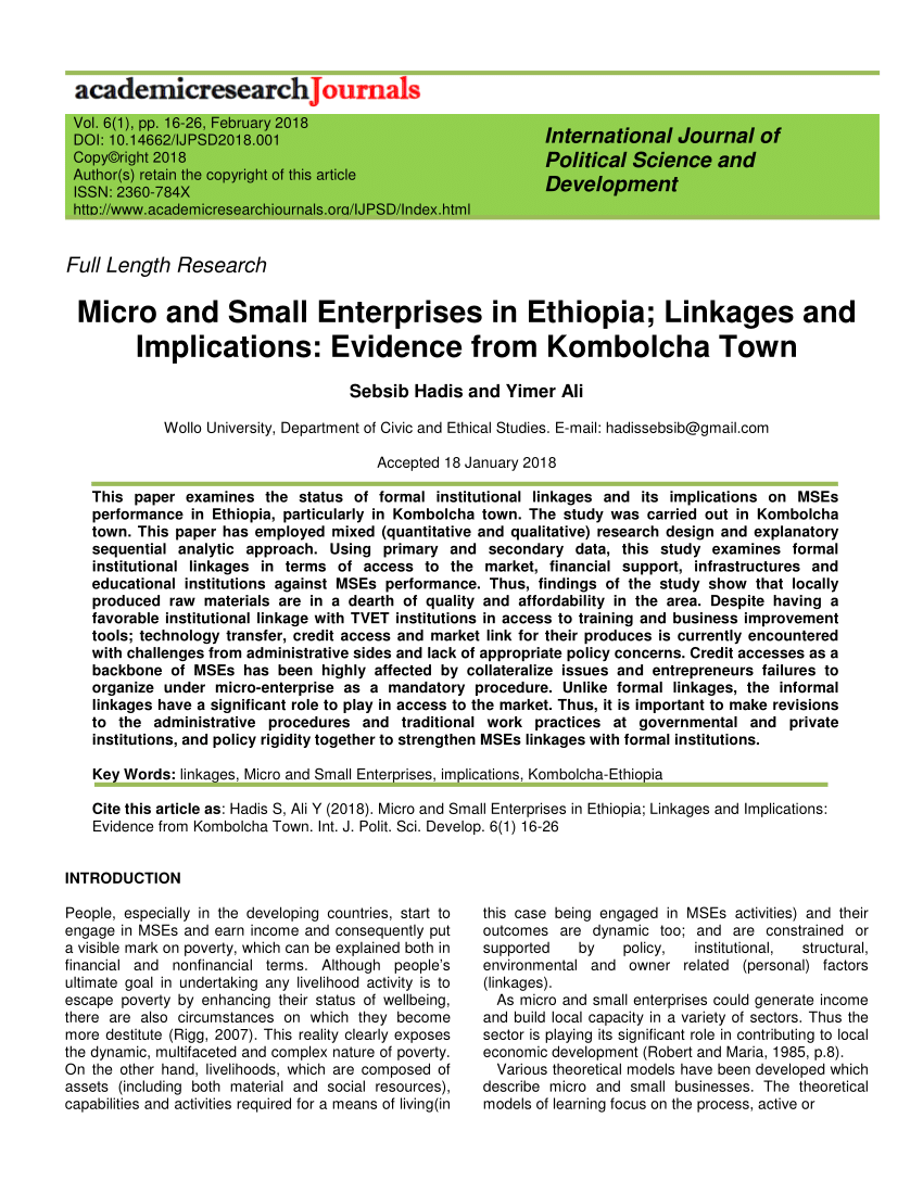 research proposal on micro and small enterprise in ethiopia