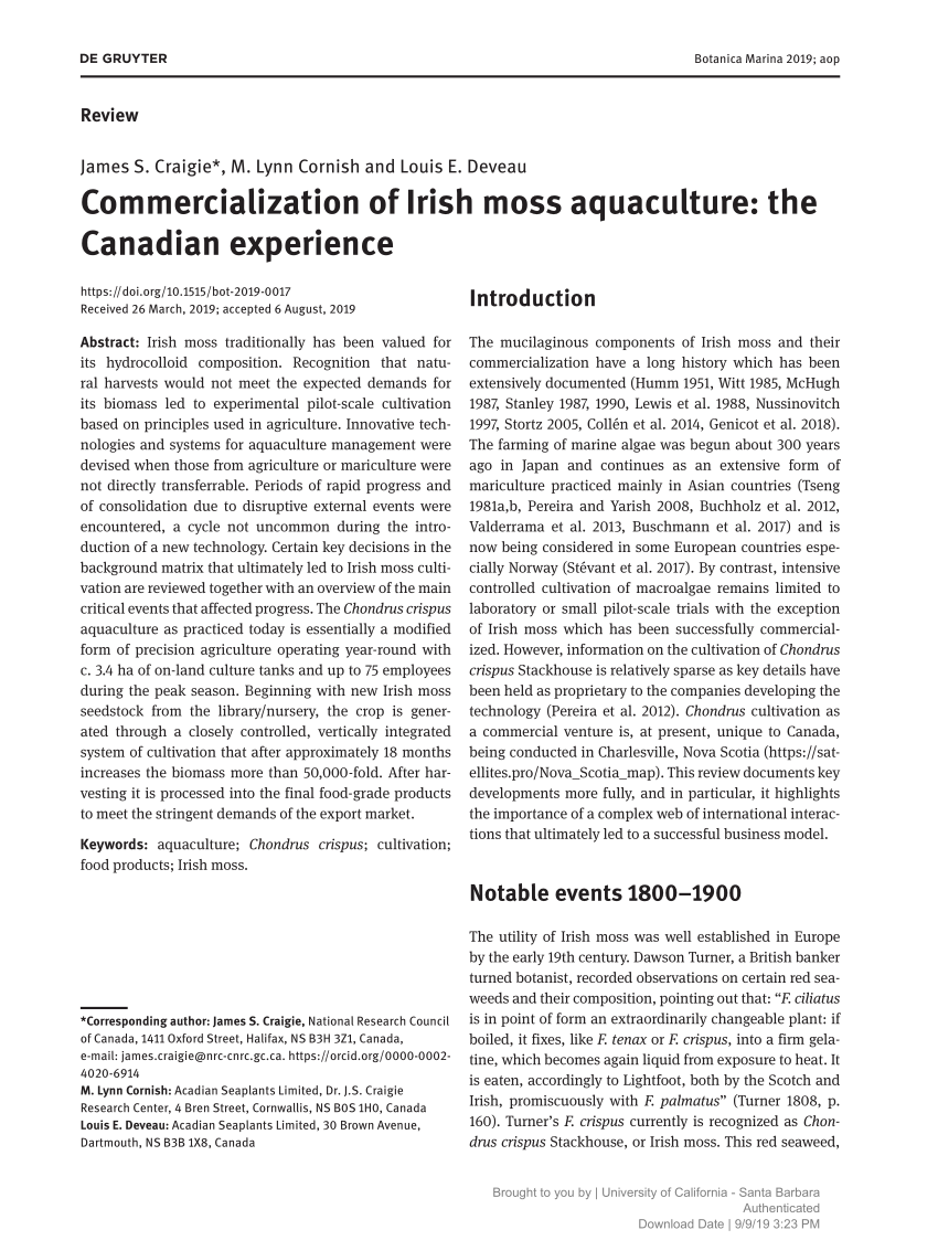 Pdf Commercialization Of Irish Moss Aquaculture The Canadian Experience