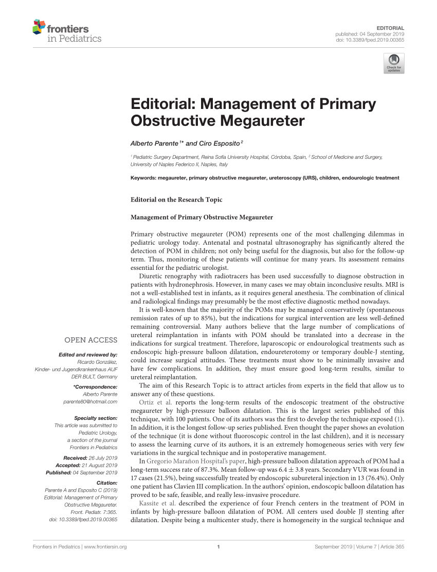 PDF Editorial Management of Primary Obstructive Megaureter