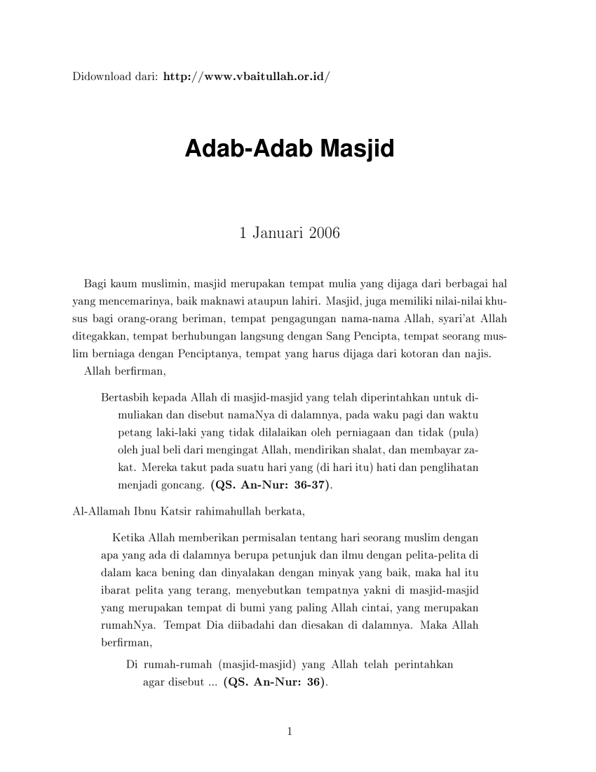 Pdf Adab Adab Masjid Didownloaddari Http Www Vbaitullah Or Id