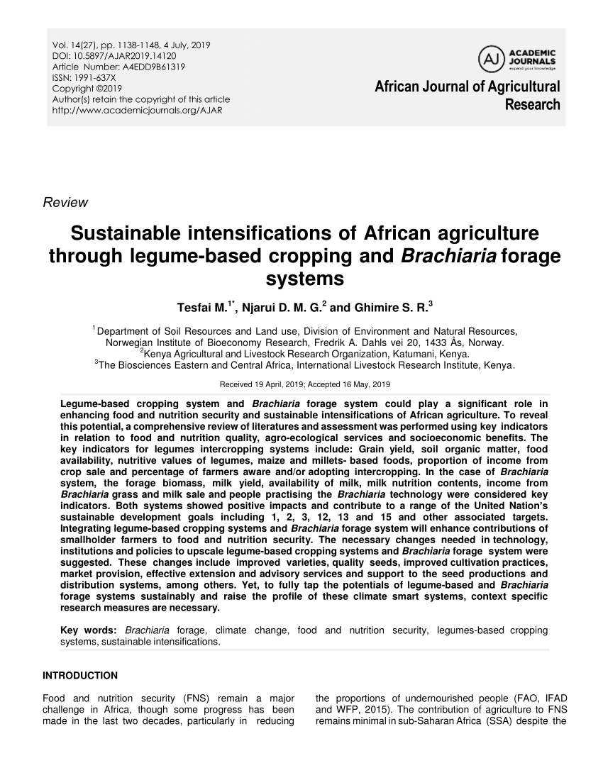 african journal of agricultural research publication fee