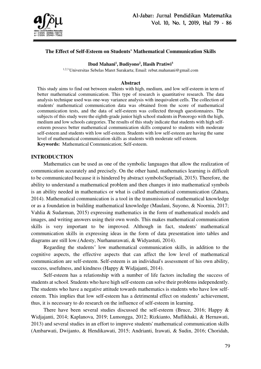 Pdf The Effect Of Self Esteem On Students Mathematical