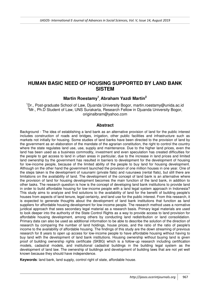 (PDF) LAND BANK, AFFORDABLE HOUSING, AND HUMAN BASIC NEED