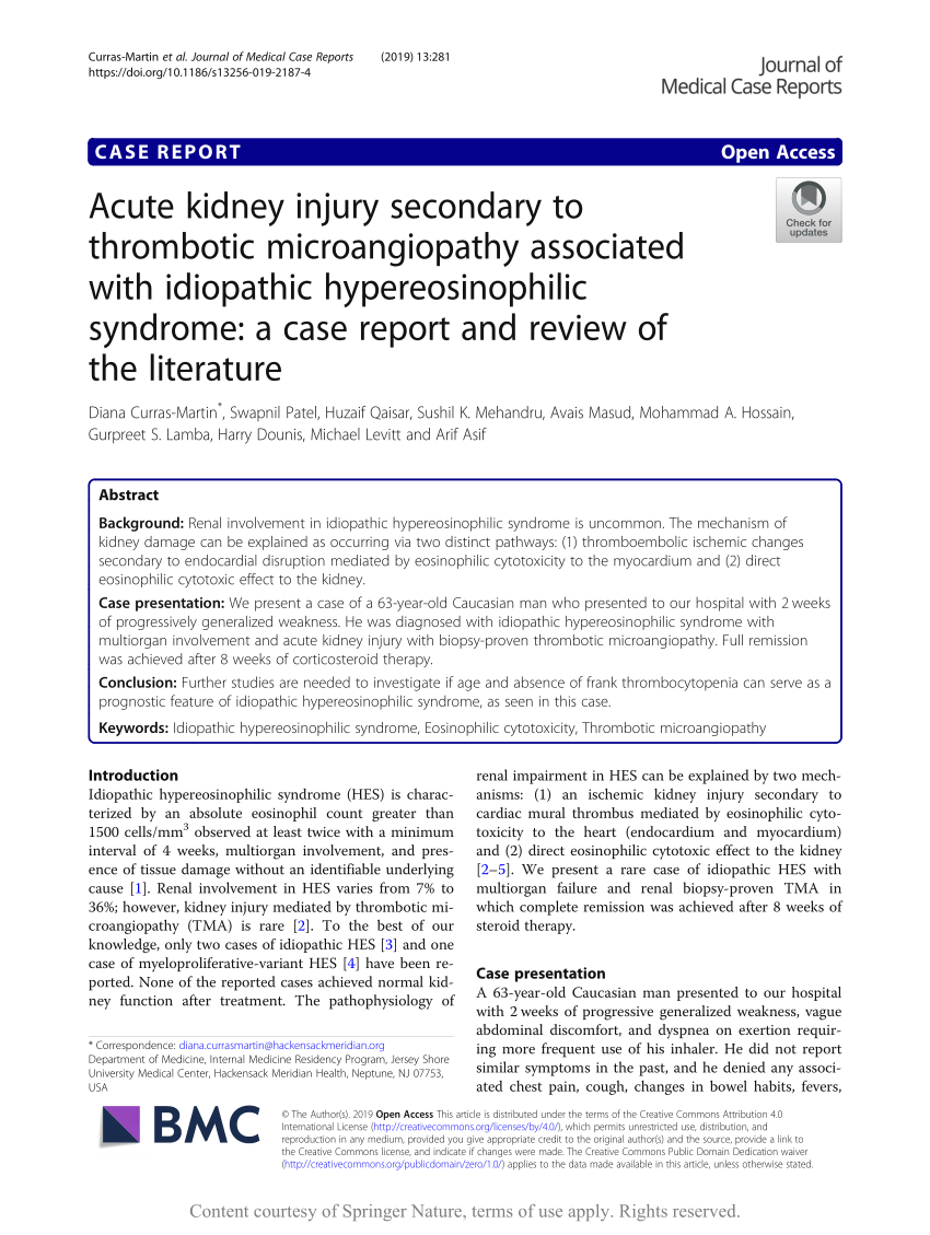 (PDF) Acute kidney injury secondary to thrombotic microangiopathy ...
