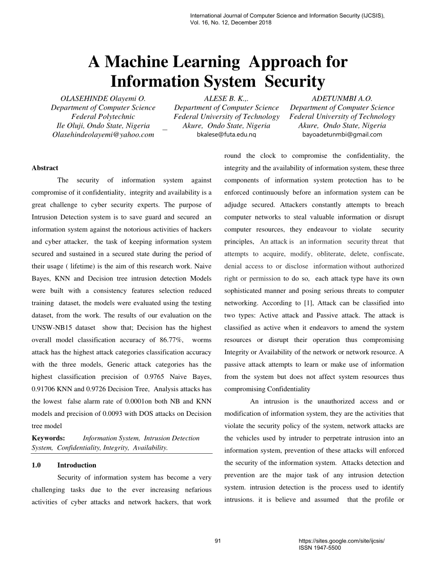 (PDF) Machine learning approach for information security