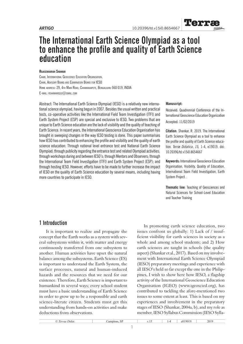 (PDF) The International Earth Science Olympiad as a tool to enhance the