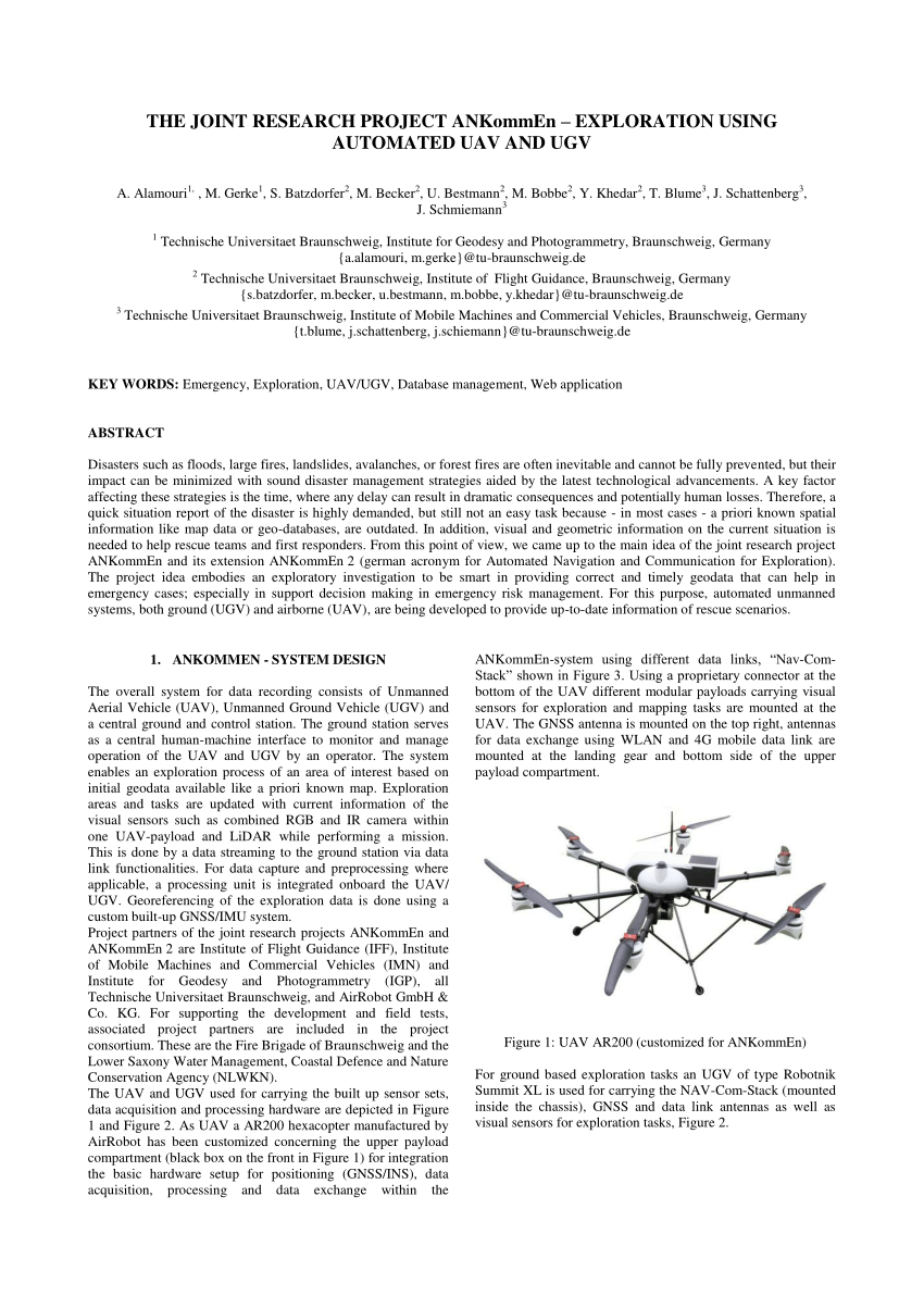 Pdf The Joint Research Project Ankommen Exploration Using Automated Uav And Ugv