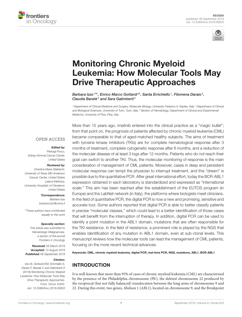 PDF Monitoring Chronic Myeloid Leukemia How Molecular Tools May  