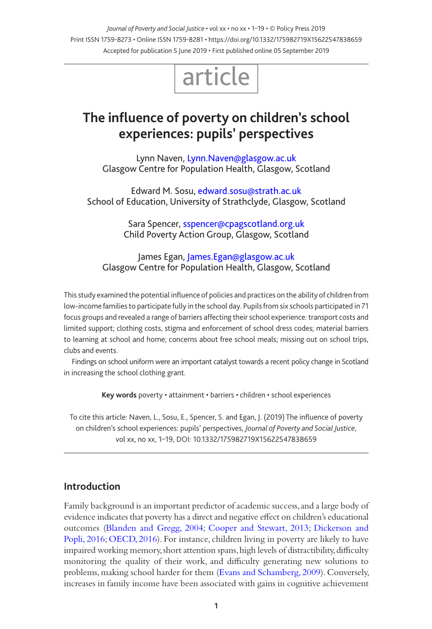 research about poverty in school