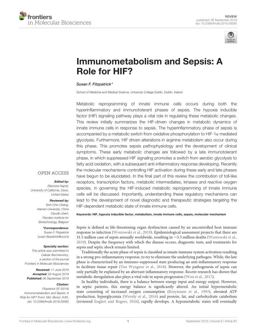 PDF Immunometabolism And Sepsis A Role For HIF