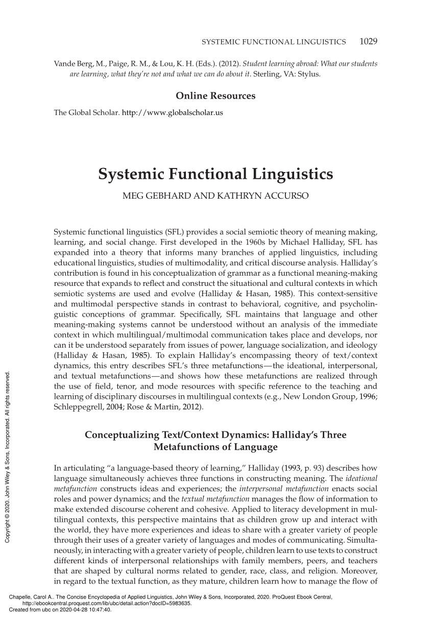 thesis on systemic functional linguistics