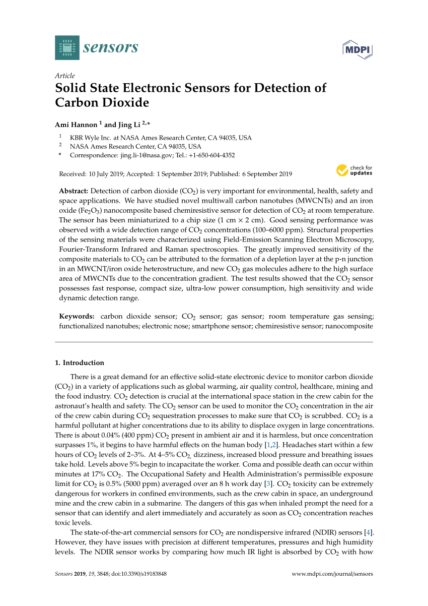 Pdf Solid State Electronic Sensors For Detection Of Carbon