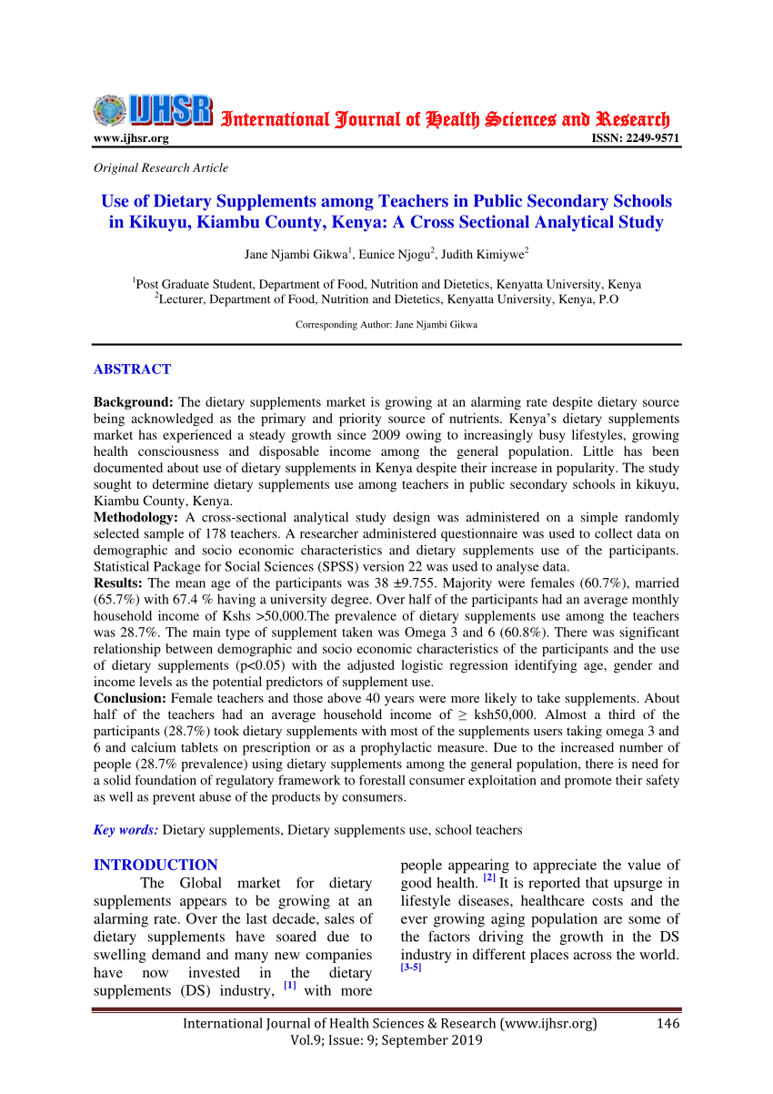 (PDF) Use of Dietary Supplements among Teachers in Public Secondary