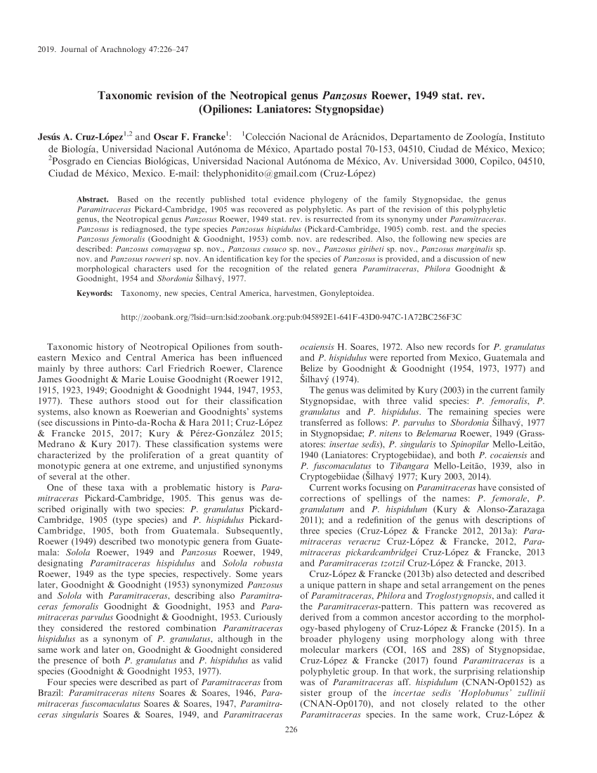 PDF) Taxonomic revision of the Neotropical genus Panzosus Roewer