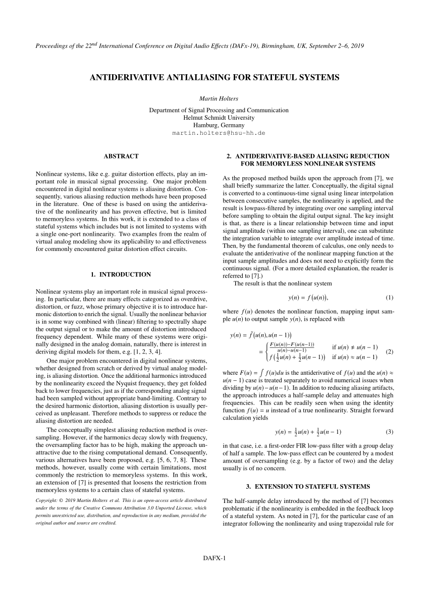 Pdf Antiderivative Antialiasing For Stateful Systems