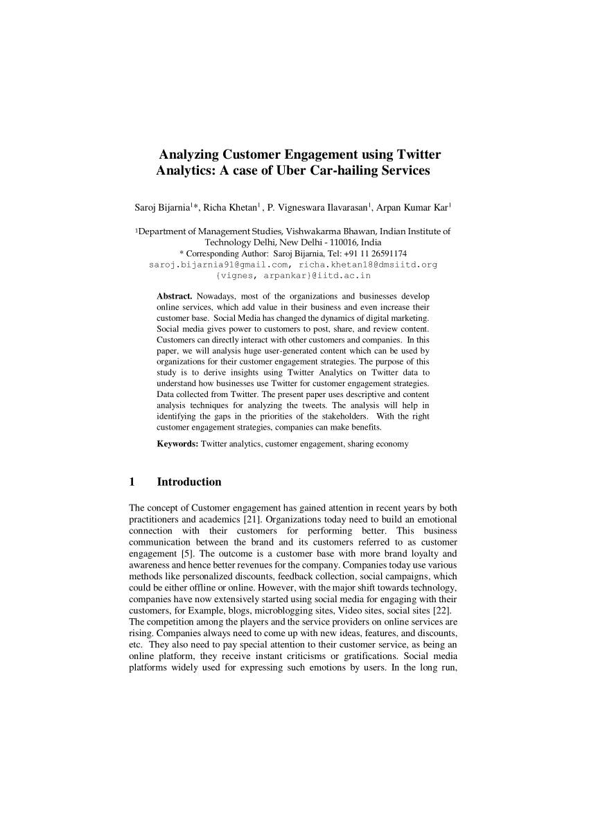 PDF) Analyzing Customer Engagement Using Twitter Analytics: A Case 