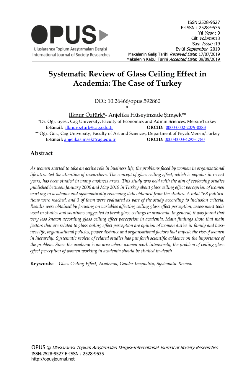 Pdf Systematic Review Of Glass Ceiling Effect In Academia
