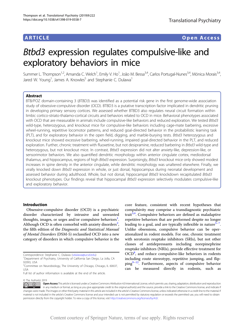 PDF) Btbd3 expression regulates compulsive-like and exploratory ...
