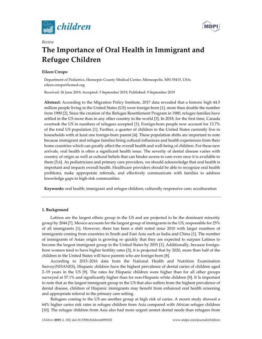 (PDF) The Importance of Oral Health in Immigrant and Refugee Children