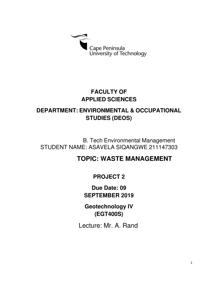 (PDF) TOPIC: WASTE MANAGEMENT PROJECT 2