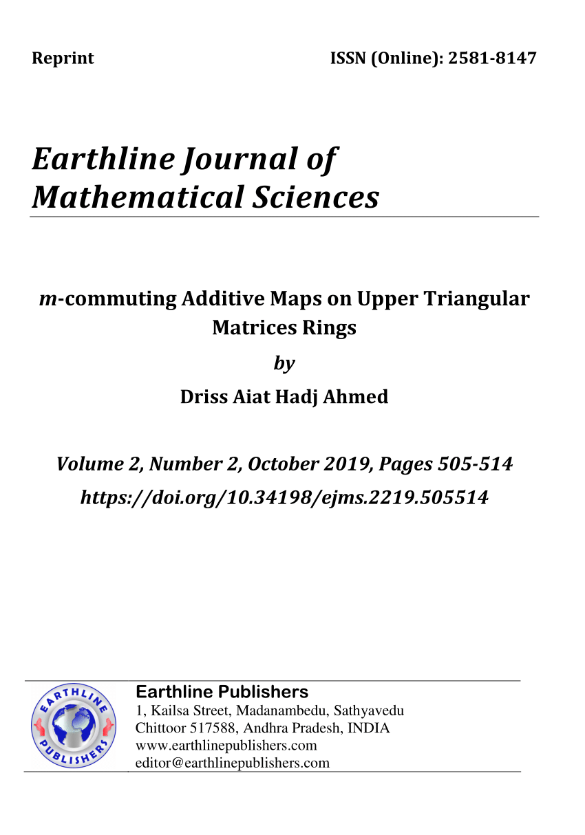 (PDF) Earthline Publishers Earthline Journal of Mathematical Sciences m