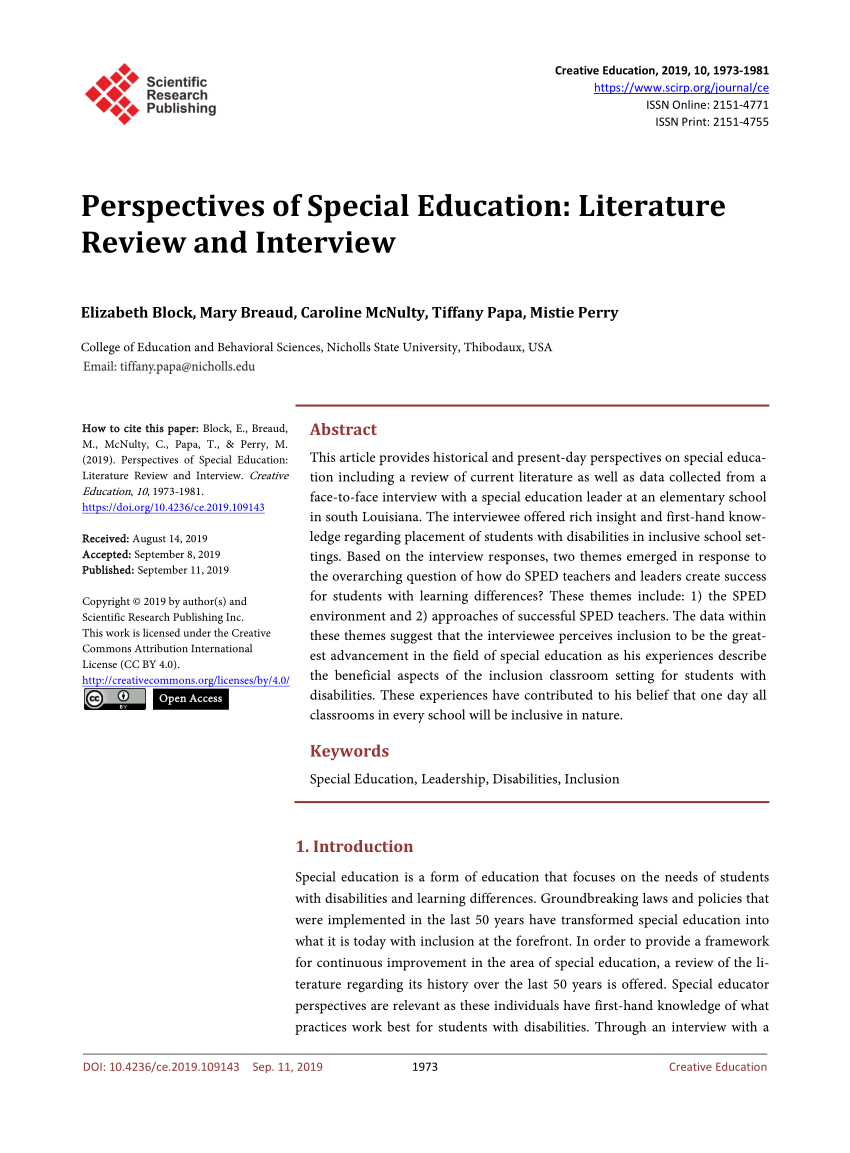 special education literature review topics