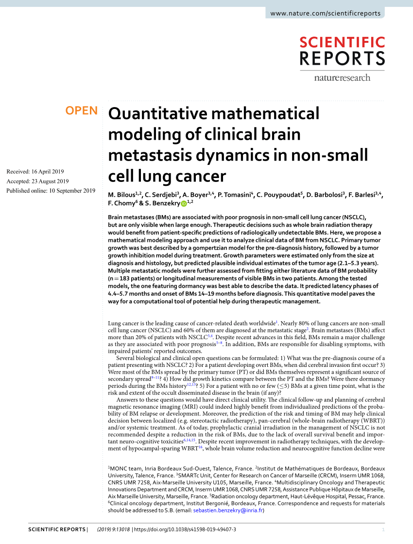 Pdf Quantitative Mathematical Modeling Of Clinical Brain Metastasis Dynamics In Non Small Cell Lung Cancer