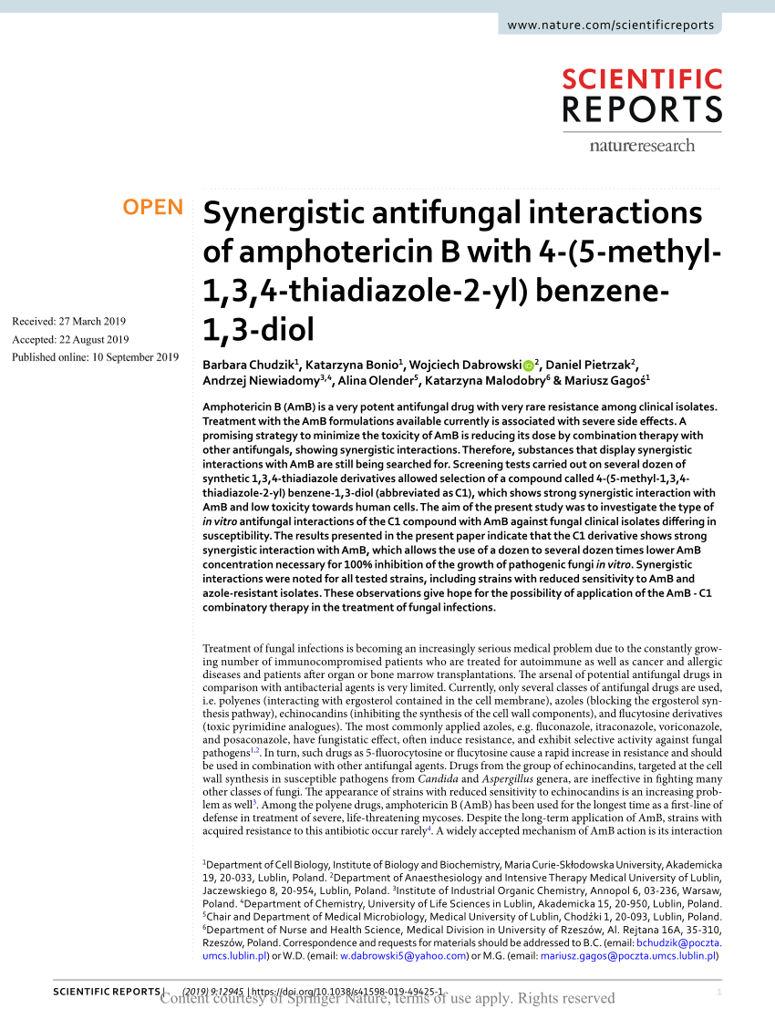 PDF) Synergistic antifungal interactions of amphotericin B with 4