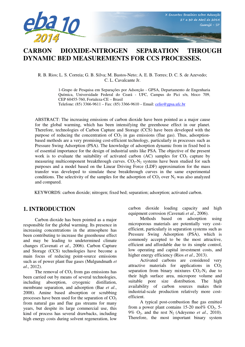 Pdf Carbon Dioxide Nitrogen Separation Through Dynamic Bed Measurements For Ccs Processes