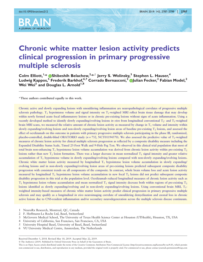 Pdf Chronic White Matter Lesion Activity Predicts Clinical Progression In Primary Progressive