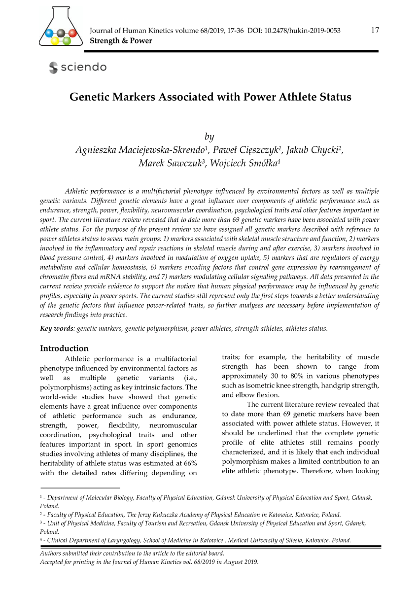 Pdf Genetic Markers Associated With Power Athlete Status