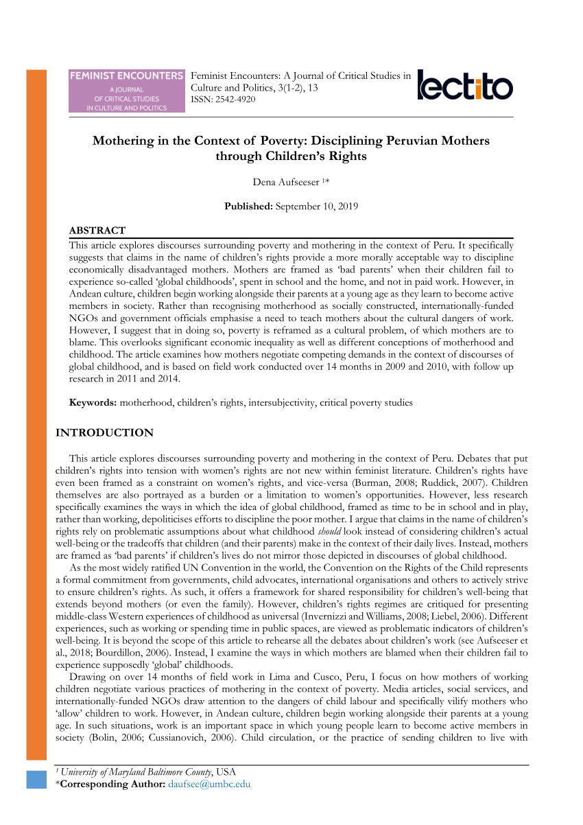 (PDF) Mothering in the Context of Poverty Disciplining
