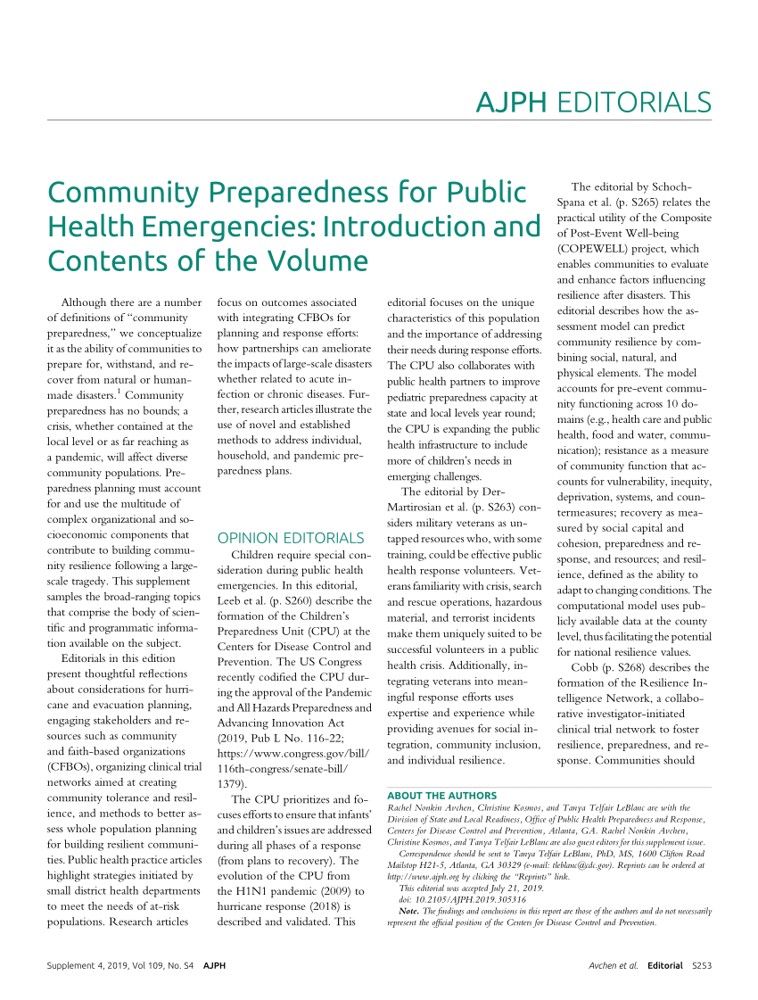 Pdf Community Preparedness For Public Health Emergencies Introduction And Contents Of The Volume