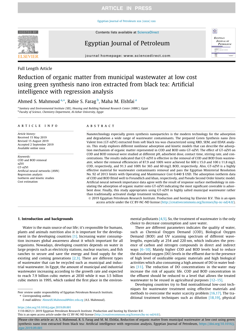 PDF Reduction of organic matter from municipal wastewater at low  