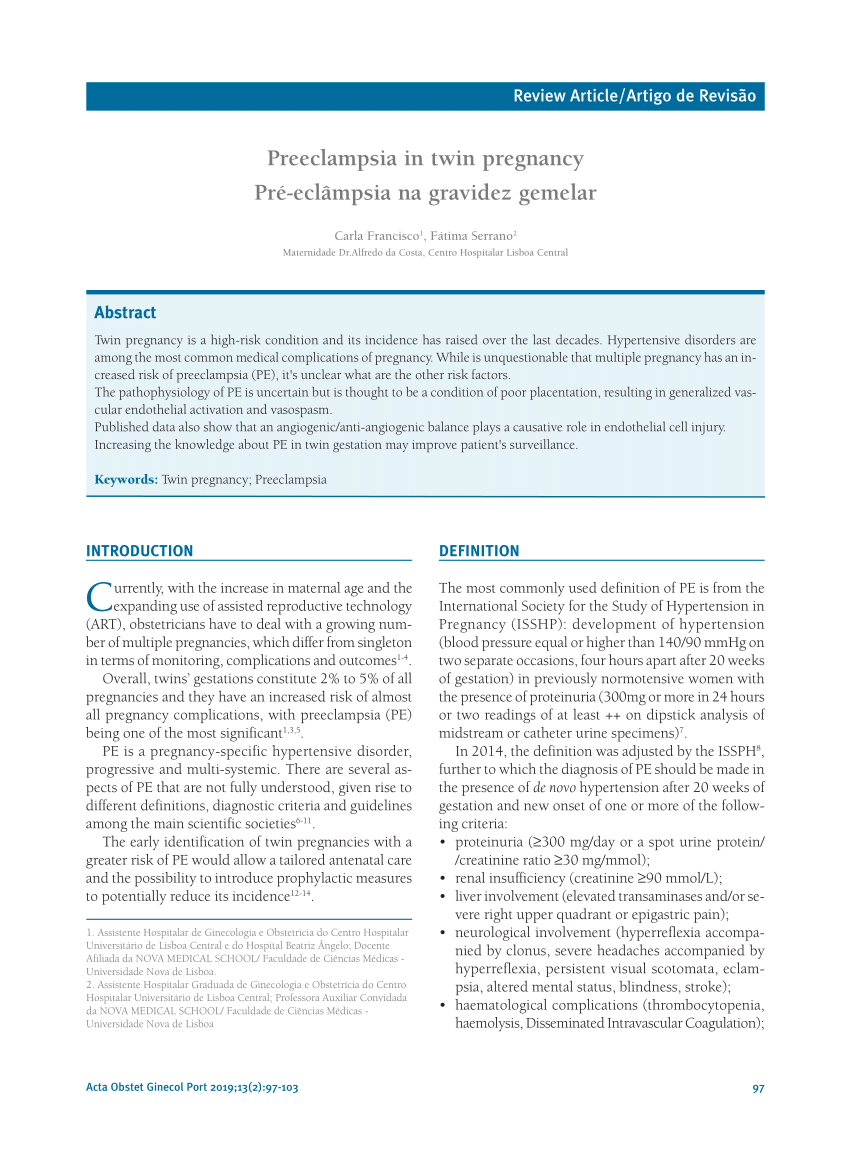 Pdf Preeclampsia In Twin Pregnancy 