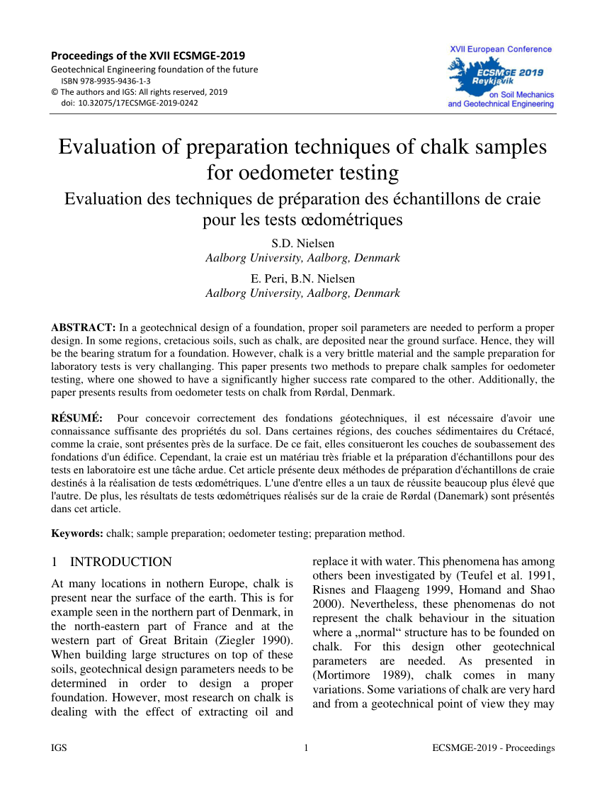 PDF) Evaluation of preparation techniques of chalk for oedometer testing
