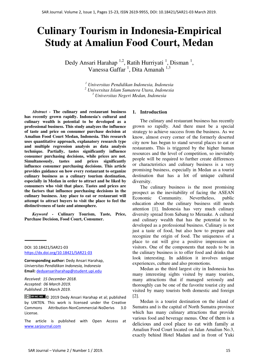 (PDF) Culinary Tourism in Indonesia-Empirical Study at Amaliun Food