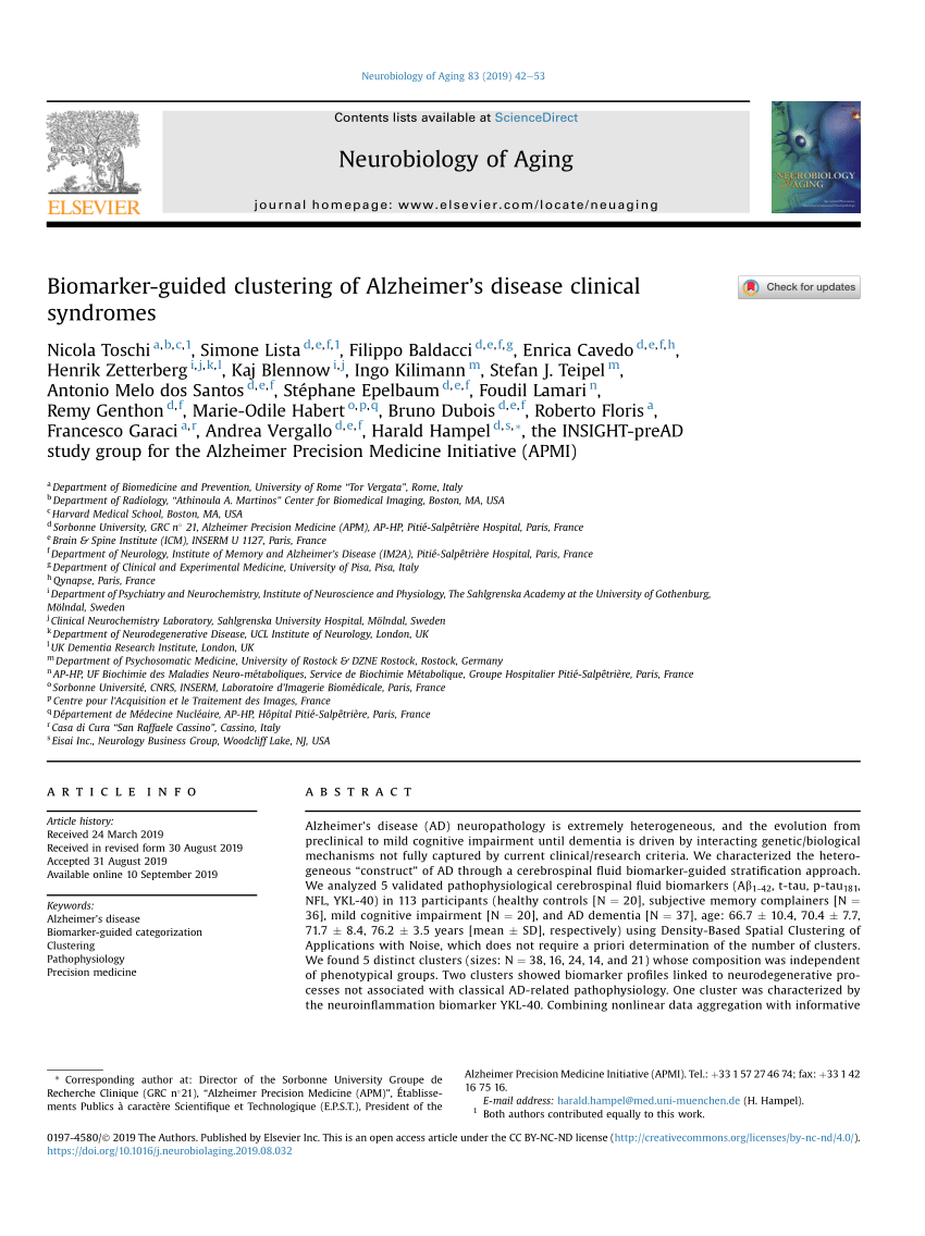 Pdf Biomarker Guided Clustering Of Alzheimers Disease Clinical Syndromes 0355