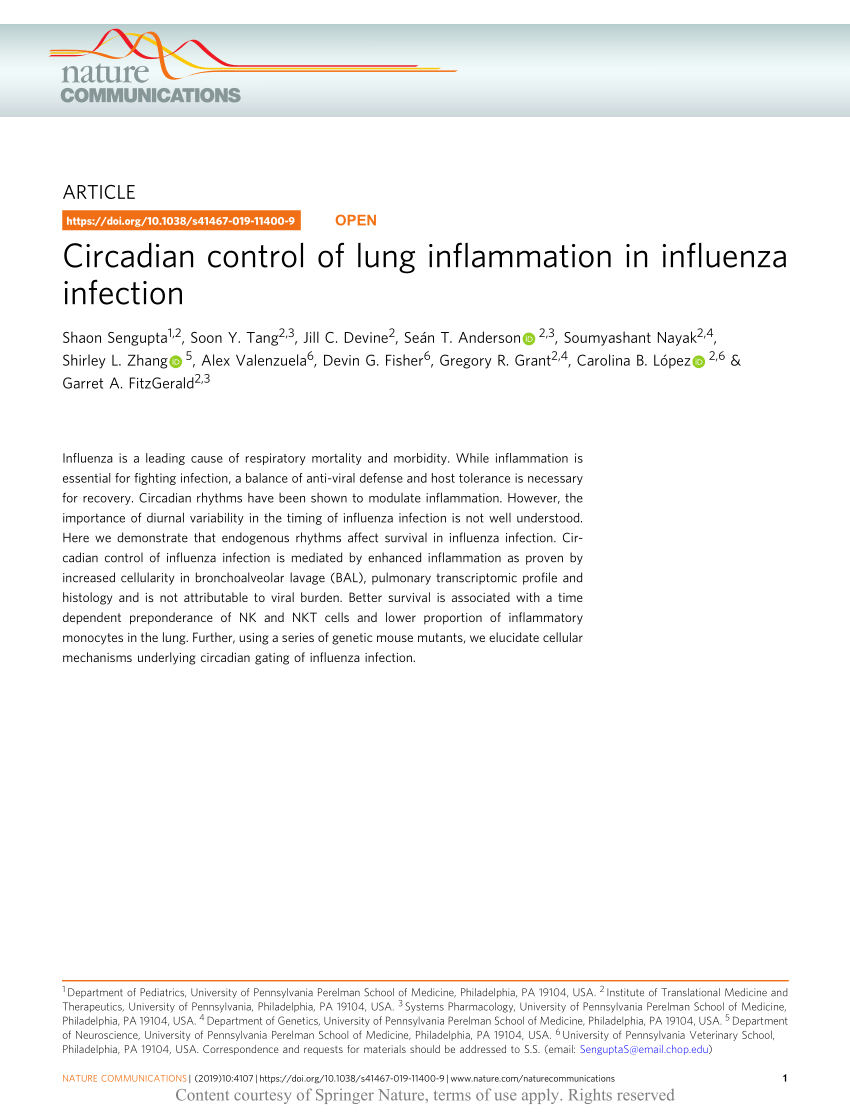 Pdf Circadian Control Of Lung Inflammation In Influenza Infection