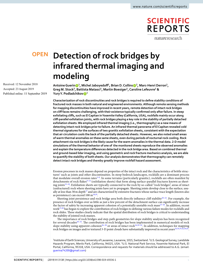 Pdf Detection Of Rock Bridges By Infrared Thermal Imaging And Modeling