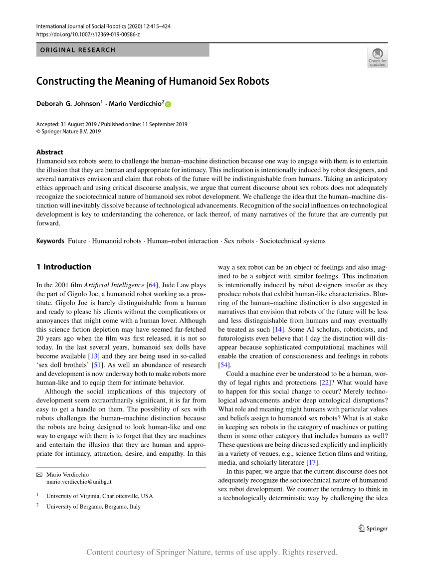 Constructing the Meaning of Humanoid Sex Robots | Request PDF